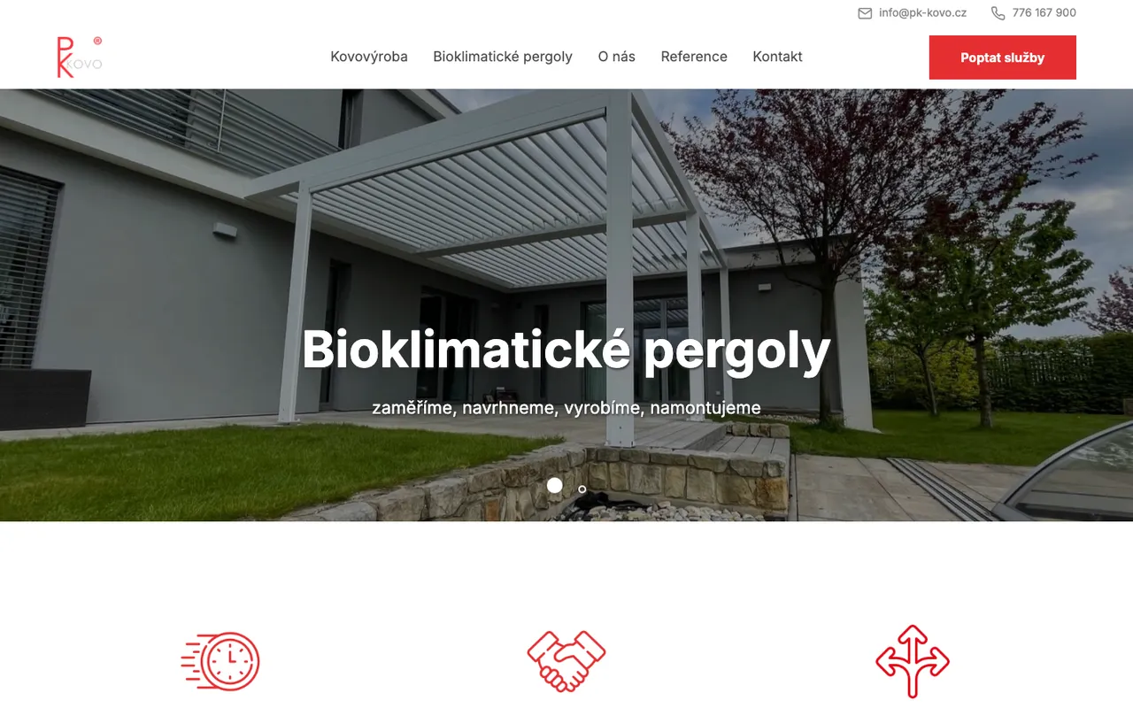 Úvodní stránka webu PK Kovo — Web kovovýroby a bioklimatických pergol