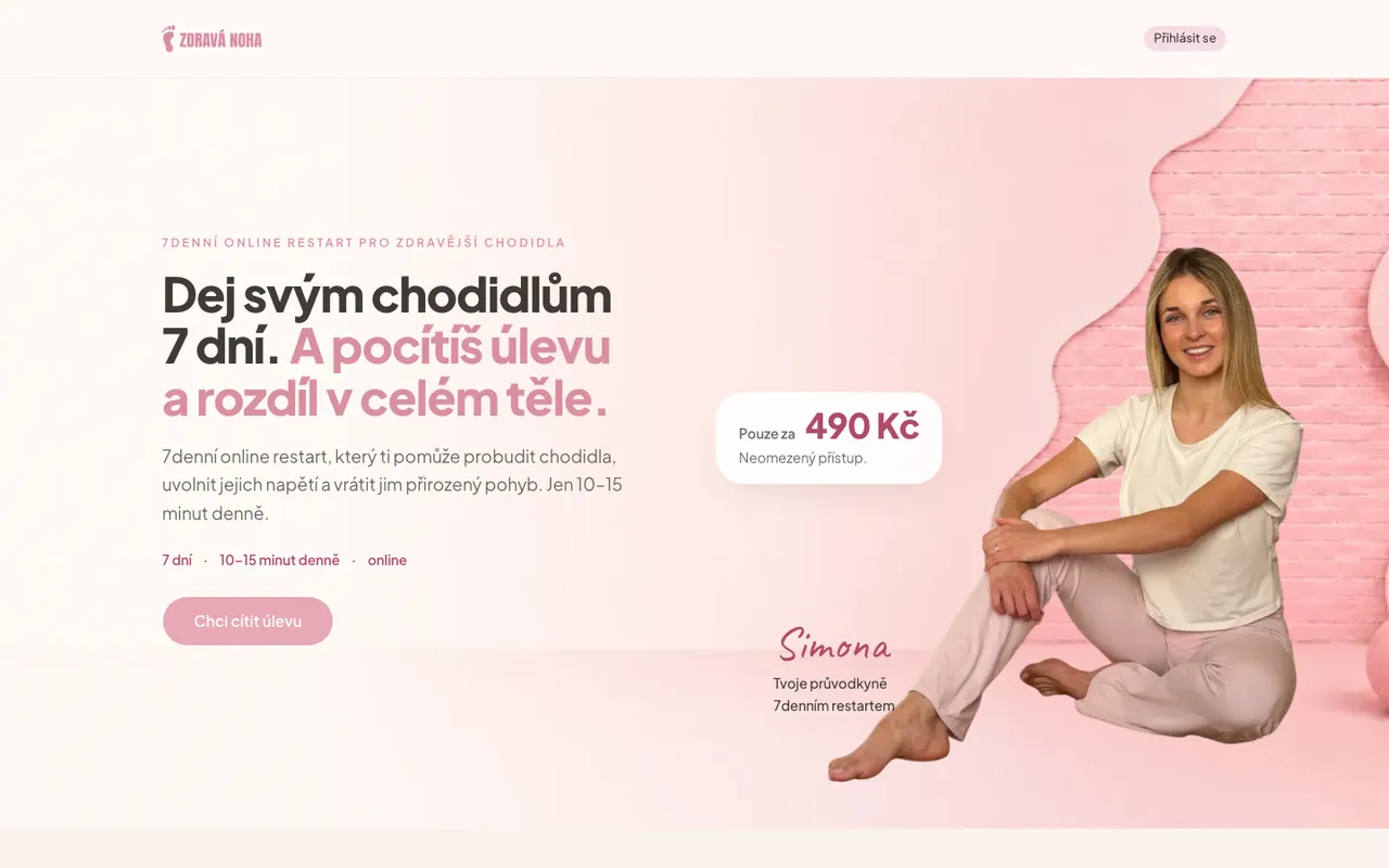 Úvodní stránka webu Zdravá noha — Prodejní stránka online programu